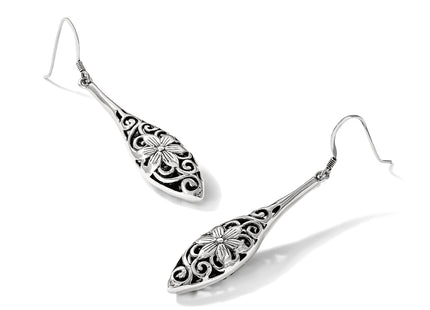 Sterling Silver Polished Antiqued Floral Teardrop Shepherd Hook Earrings