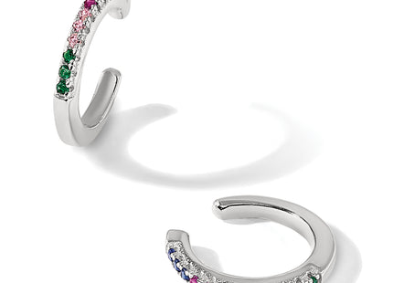 Sterling Silver E-Coating Polished Multicolor CZ Pair of 2 Cuff Earrings