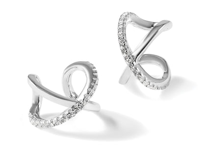 Sterling Silver E-Coating Polished CZ 'X' Pair of 2 Cuff Earrings