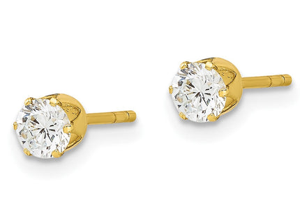 Sterling Silver Gold-tone Polished 6 Prong CZ Post Stud Earrings (Style QE17106GP)