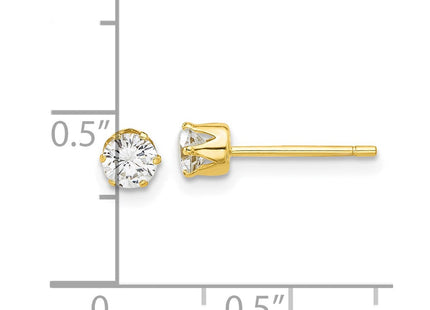 Sterling Silver Gold-tone Polished 6 Prong CZ Post Stud Earrings (Style QE17106GP)