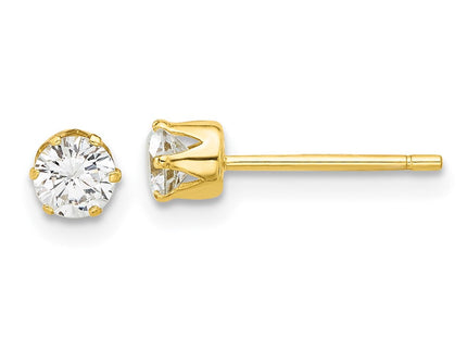 Sterling Silver Gold-tone Polished 6 Prong CZ Post Stud Earrings (Style QE17106GP)