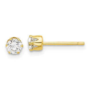 Sterling Silver Gold-tone Polished 6 Prong CZ Post Stud Earrings (Style QE17106GP)