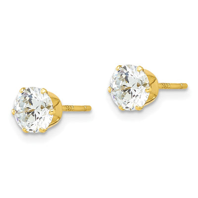 Sterling Silver Gold-tone Polished 6 Prong CZ Post Stud Earrings, 6 x 6mm