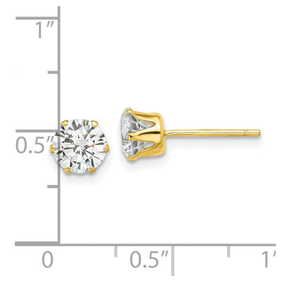Sterling Silver Gold-tone Polished 6 Prong CZ Post Stud Earrings, 6 x 6mm
