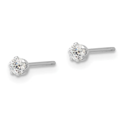 Sterling Silver RH-plated Polished 6 Prong CZ Post Stud Earrings