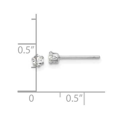 Sterling Silver RH-plated Polished 6 Prong CZ Post Stud Earrings