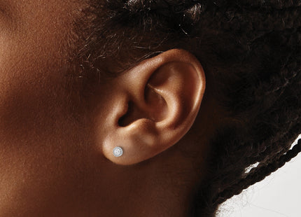 Sterling Silver Rhod-plated CZ Grooved Bezel Post Stud Earrings
