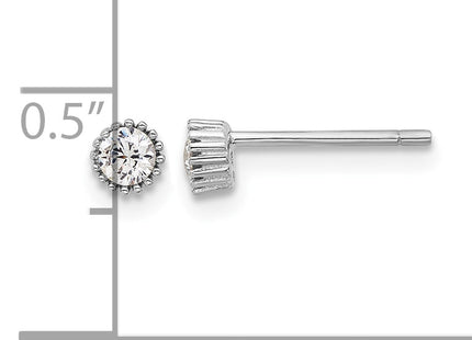 Sterling Silver Rhod-plated CZ Grooved Bezel Post Stud Earrings