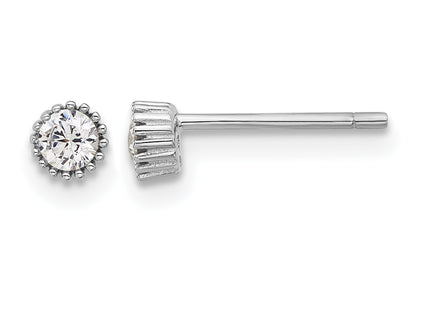 Sterling Silver Rhod-plated CZ Grooved Bezel Post Stud Earrings