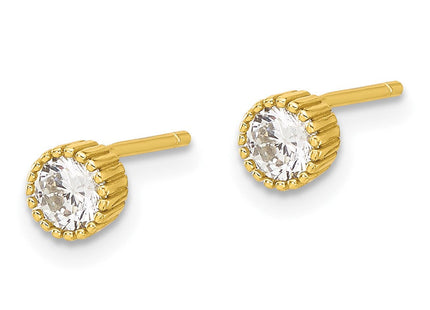 Sterling Silver Gold-tone CZ Grooved Bezel Post Stud Earrings (Style QE17115GP)