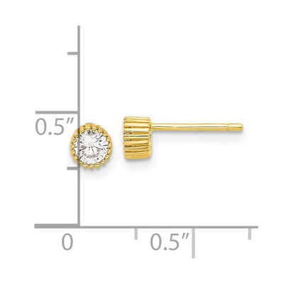 Sterling Silver Gold-tone CZ Grooved Bezel Post Stud Earrings, 4.85 x 4.85mm