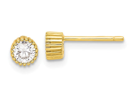 Sterling Silver Gold-tone CZ Grooved Bezel Post Stud Earrings (Style QE17115GP)