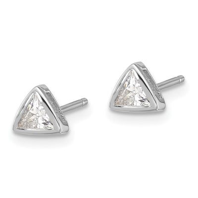 Sterling Silver RH-plated Polished CZ Triangle Post Stud Earrings