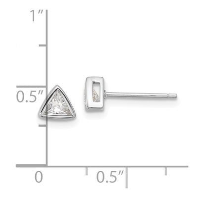 Sterling Silver RH-plated Polished CZ Triangle Post Stud Earrings
