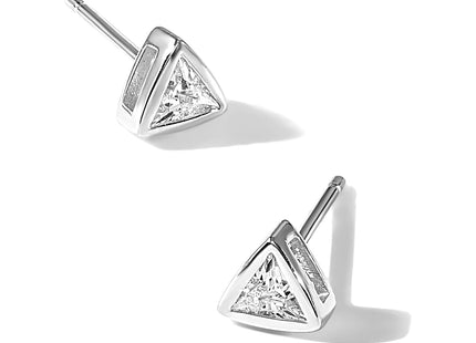 Sterling Silver RH-plated Polished CZ Triangle Post Stud Earrings