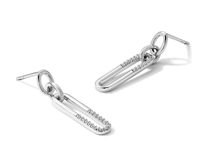 Sterling Silver Rhodium-plated Polished CZ Link Post Dangle Earrings