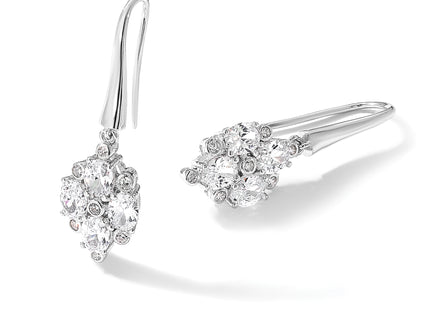 Sterling Silver Rhod-plated Polished Fancy CZ Cluster Dangle Earrings