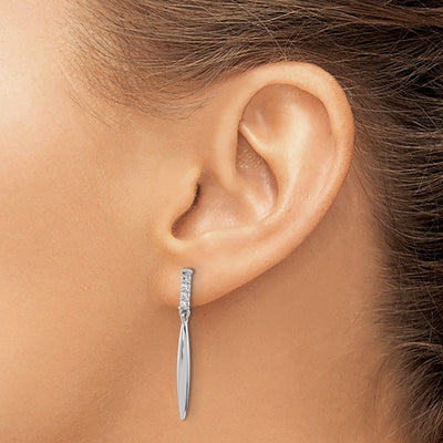 Sterling Silver Rhodium-plated Polished CZ Post Dangle Earrings, 33.5 x 2.85mm