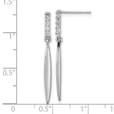 Sterling Silver Rhodium-plated Polished CZ Post Dangle Earrings, 33.5 x 2.85mm