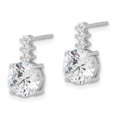 Sterling Silver Rhodium-plated Polished CZ Post Dangle Earrings, 14.15 x 8mm