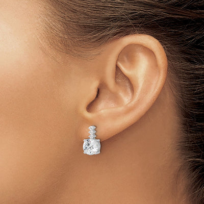 Sterling Silver Rhodium-plated Polished CZ Post Dangle Earrings, 14.15 x 8mm