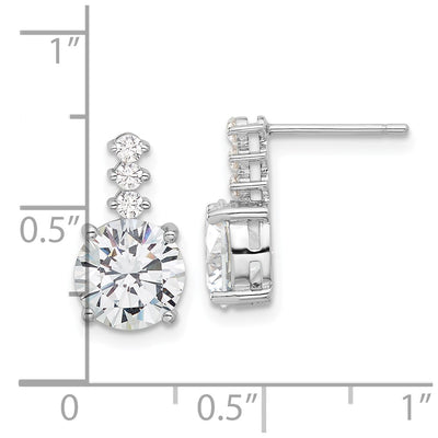 Sterling Silver Rhodium-plated Polished CZ Post Dangle Earrings, 14.15 x 8mm
