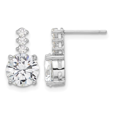 Sterling Silver Rhodium-plated Polished CZ Post Dangle Earrings, 14.15 x 8mm