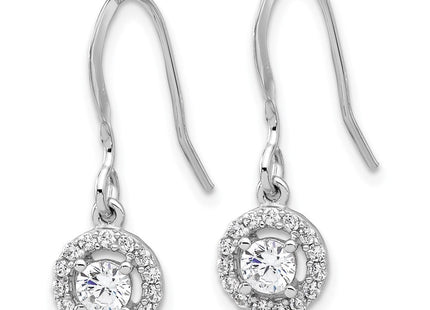 Sterling Silver Rhodium-plated Polished Round CZ Halo Dangle Earrings (Style QE17159)