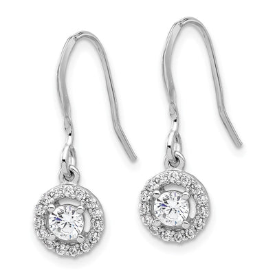 Sterling Silver Rhodium-plated Polished Round CZ Halo Dangle Earrings, 25.75 x 8.15mm