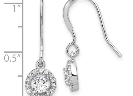 Sterling Silver Rhodium-plated Polished Round CZ Halo Dangle Earrings (Style QE17159)