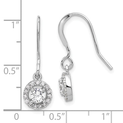 Sterling Silver Rhodium-plated Polished Round CZ Halo Dangle Earrings, 25.75 x 8.15mm