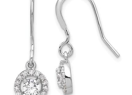 Sterling Silver Rhodium-plated Polished Round CZ Halo Dangle Earrings (Style QE17159)