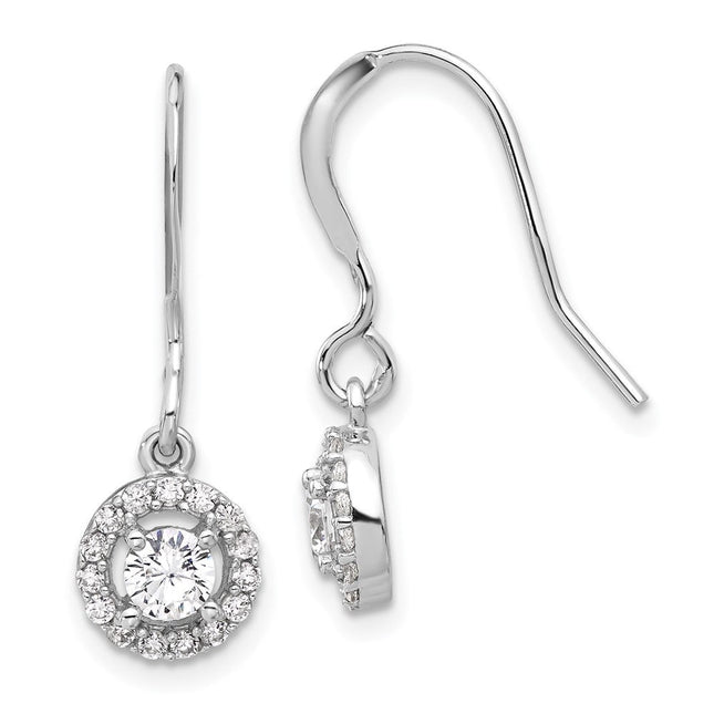 Sterling Silver Rhodium-plated Polished Round CZ Halo Dangle Earrings, 25.75 x 8.15mm