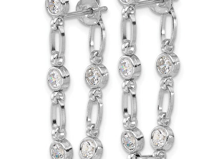 Sterling Silver Rhodium-plated Bezel CZ Post Dangle Earrings (Style QE17163)