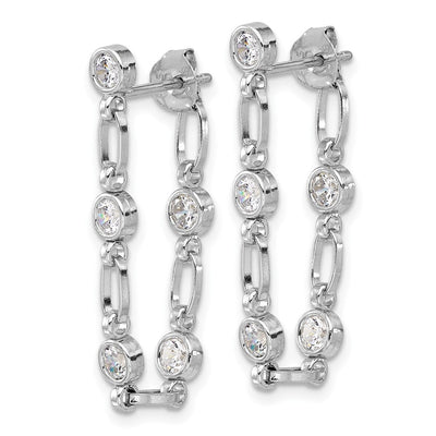 Sterling Silver Rhodium-plated Bezel CZ Post Dangle Earrings, 30 x 3.75mm