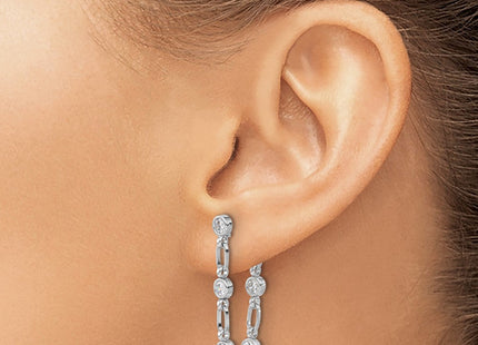 Sterling Silver Rhodium-plated Bezel CZ Post Dangle Earrings (Style QE17163)