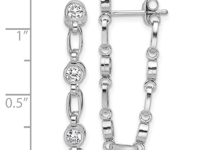 Sterling Silver Rhodium-plated Bezel CZ Post Dangle Earrings (Style QE17163)