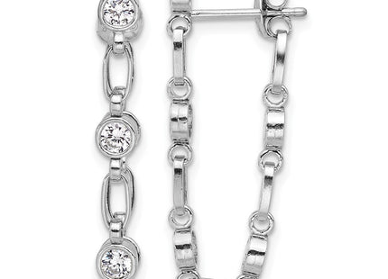 Sterling Silver Rhodium-plated Bezel CZ Post Dangle Earrings (Style QE17163)