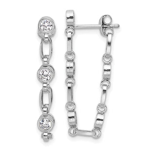 Sterling Silver Rhodium-plated Bezel CZ Post Dangle Earrings (Style QE17163)
