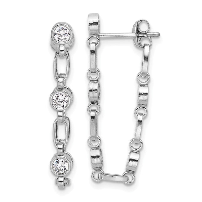 Sterling Silver Rhodium-plated Bezel CZ Post Dangle Earrings, 30 x 3.75mm