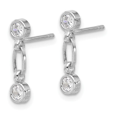 Sterling Silver Rhodium-plated Bezel CZ Post Dangle Earrings, 15.5 x 3.5mm