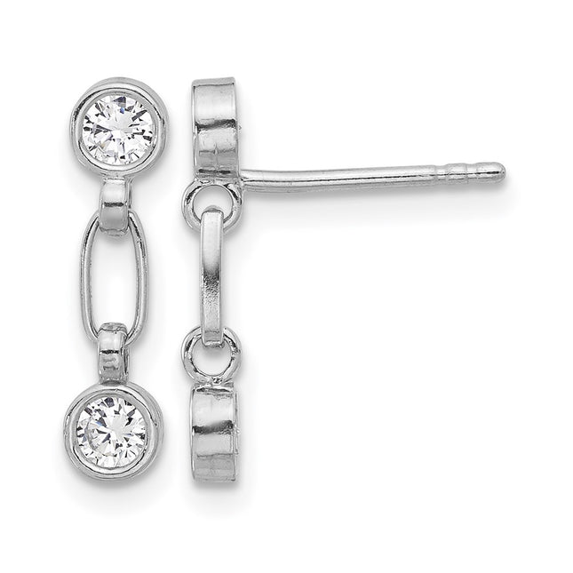 Sterling Silver Rhodium-plated Bezel CZ Post Dangle Earrings, 15.5 x 3.5mm