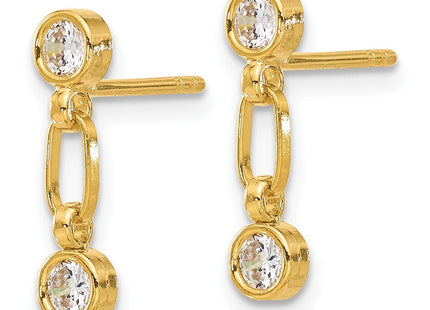 Sterling Silver Gold-tone Bezel CZ Post Dangle Earrings (Style QE17164GP)