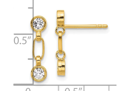 Sterling Silver Gold-tone Bezel CZ Post Dangle Earrings (Style QE17164GP)
