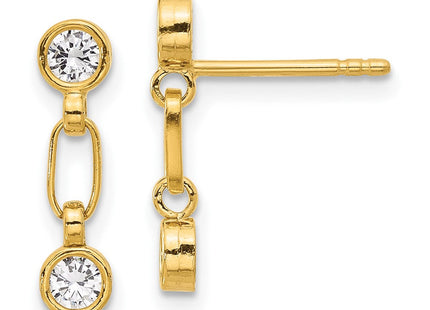 Sterling Silver Gold-tone Bezel CZ Post Dangle Earrings (Style QE17164GP)