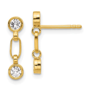 Sterling Silver Gold-tone Bezel CZ Post Dangle Earrings (Style QE17164GP)