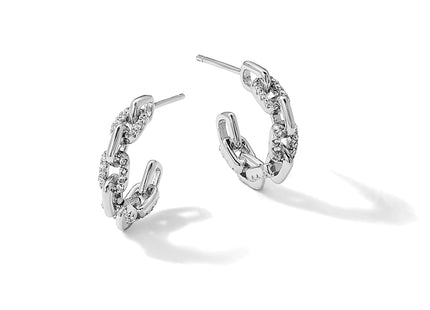 Sterling Silver Rhodium-plated with CZ Link Design Post Hoop Earrings
