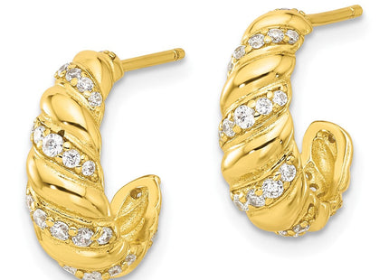 Sterling Silver Gold-tone CZ Post Hoop Earrings (Style QE17168GP)