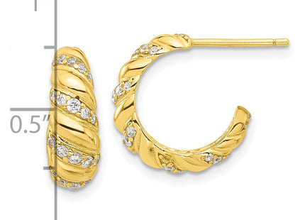 Sterling Silver Gold-tone CZ Post Hoop Earrings (Style QE17168GP)